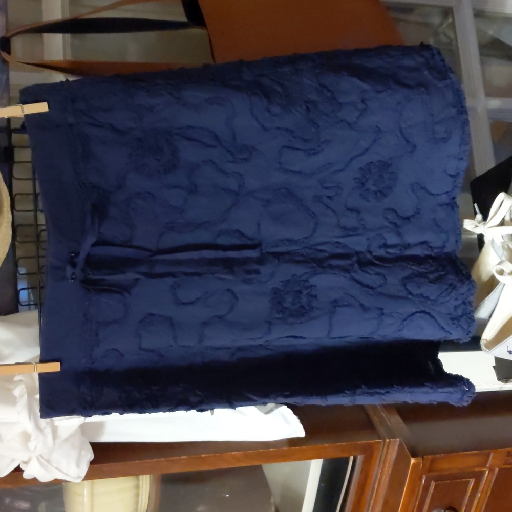 Max Studio Drawstring Navy Chenille Flower Skirt - image 2